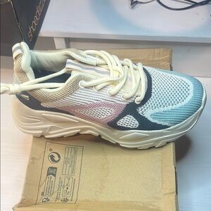 Cream and Gray Athletic Sneakers with Chunky Design